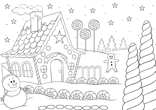 Ausmalbild Weihnachten Lebkuchenhaus