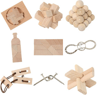 Mini-Knobelspiele aus Holz und Metall
