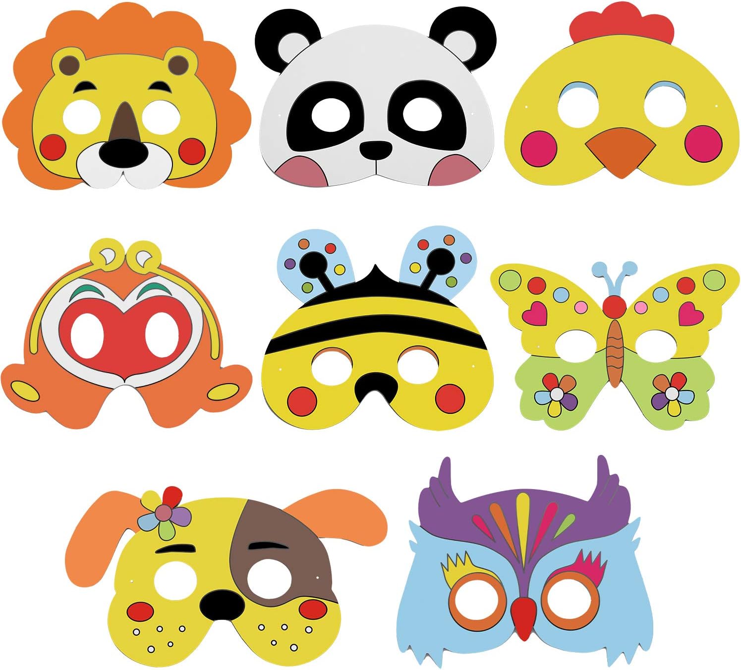 Hifot 8 Pack Masken zum Ausmalen Weiße Kartenaugenmasken Farbe in Tiergesichtsmasken mit elastischem Seil für Kinder zum Basteln oder Dekorieren